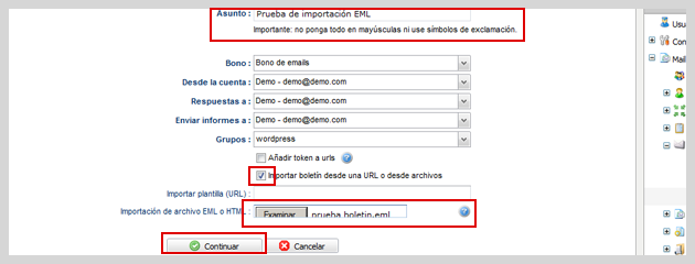 importacion fichero eml mailrelay