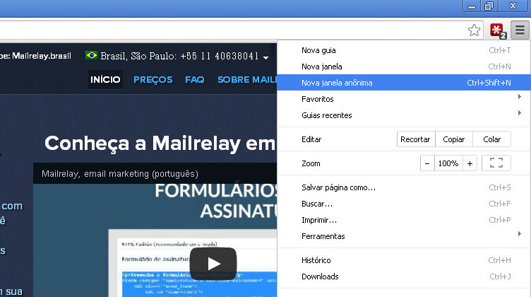 nova janela chrome