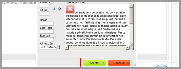 Acepta para guardar el texto de tu boletín