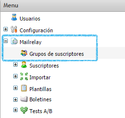 Menú de Mailrelay de suscriptores Menú de Mailrelay de suscriptores