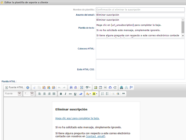 Editar plantilla de soporte al cliente Editar plantilla de soporte al cliente