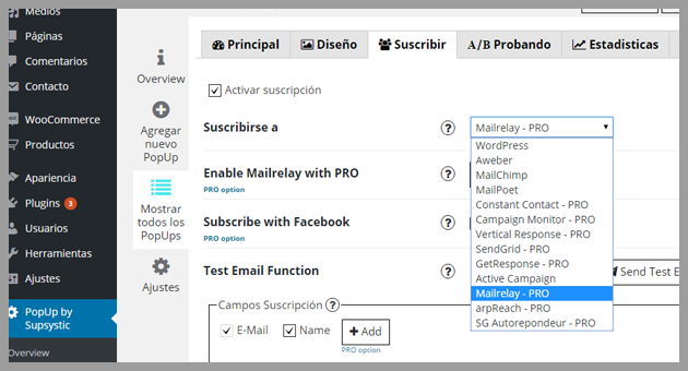 Configuración del plugin supsystic