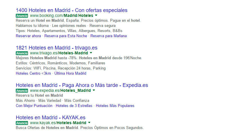 Resultados en Google de SEM