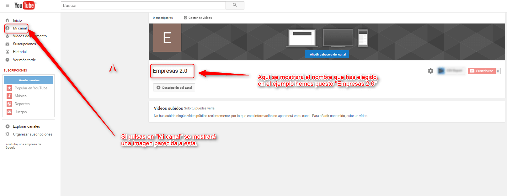 Canal recién creado