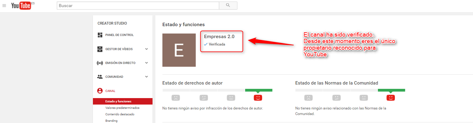 Verificado tu canal