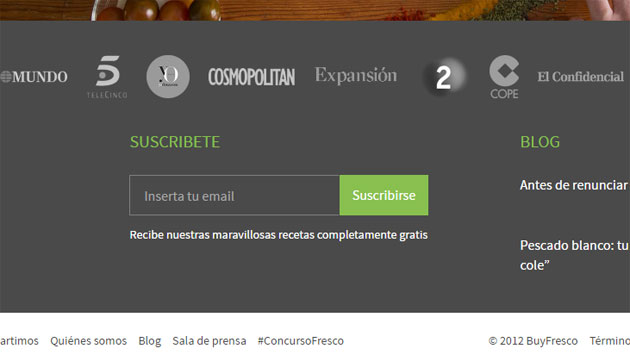 Formulario de suscripción que ofrece recetas de cocina Formulario de suscripción que ofrece recetas de cocina