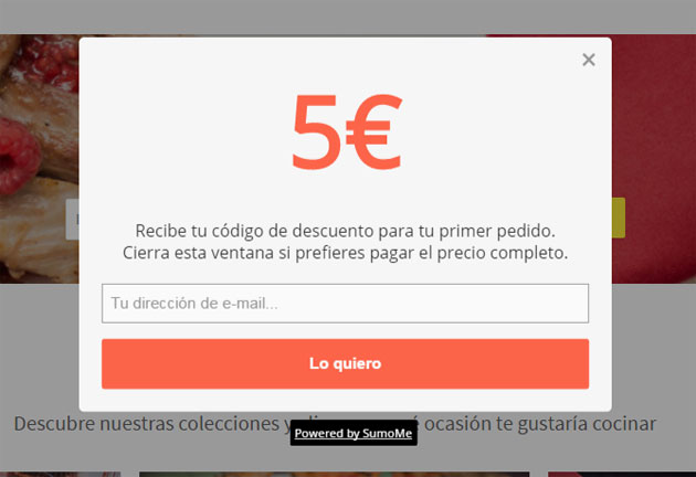 Popup con un descuento al suscribirse Popup con un descuento al suscribirse