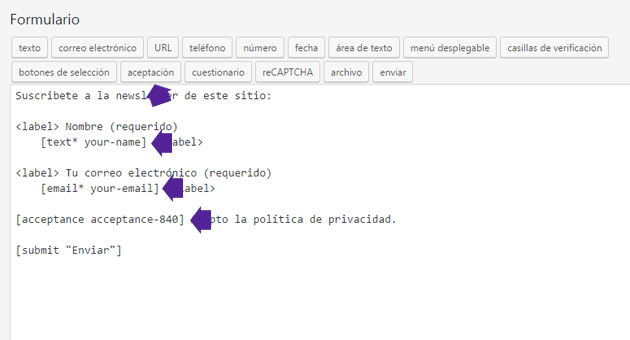 formulario de suscripción