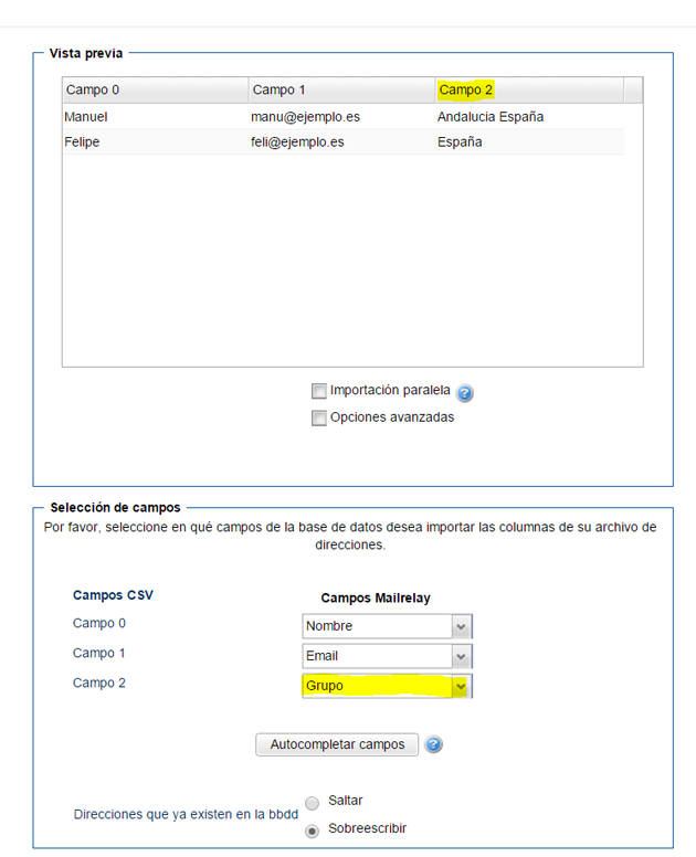 importación Mailrelay