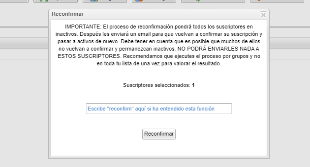 reconfirmar suscriptores