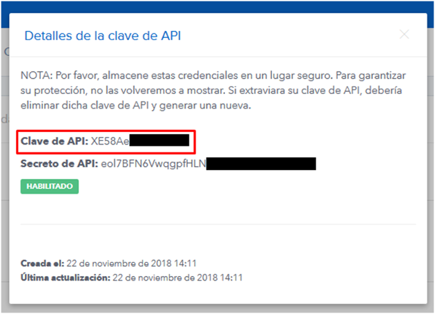 detalles clave API detalles clave API