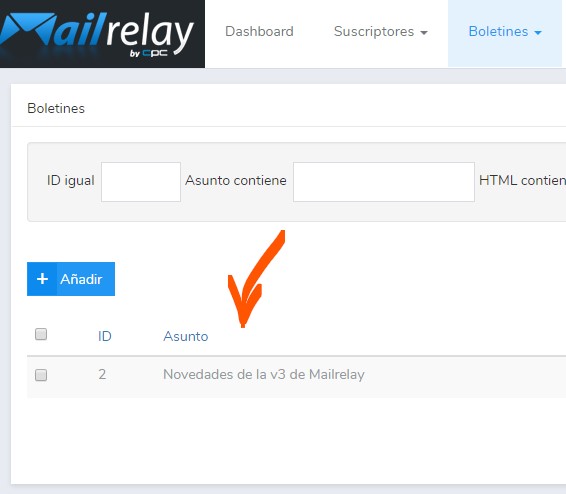 Mailrelay listado de boletines Mailrelay listado de boletines