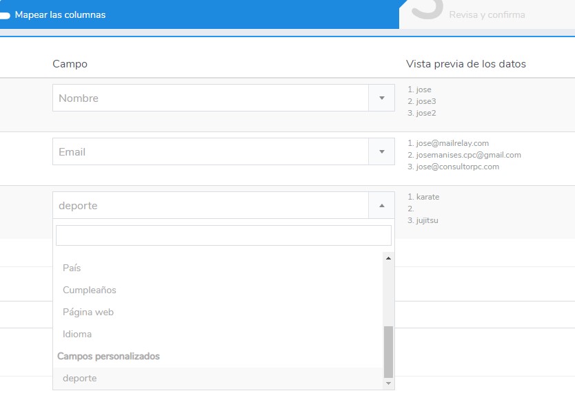 mapear columnas de datos mapear columnas de datos