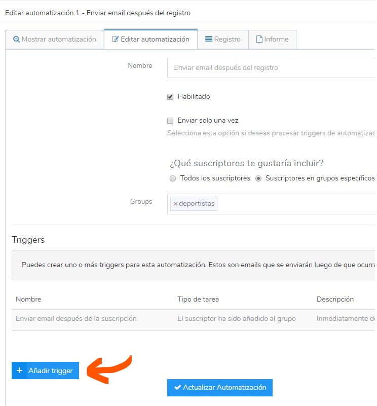 añadir nuevo trigger al autorespondedor