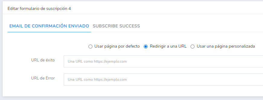 opciones formulario de suscripción opciones formulario de suscripción