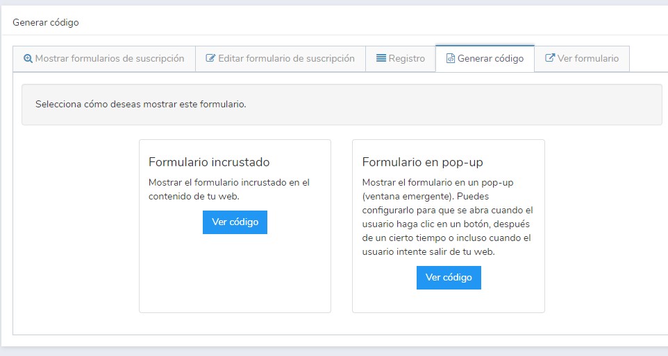 Opciones de formulario de suscripción Opciones de formulario de suscripción