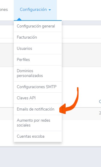 Modificar emails de notificación Modificar emails de notificación