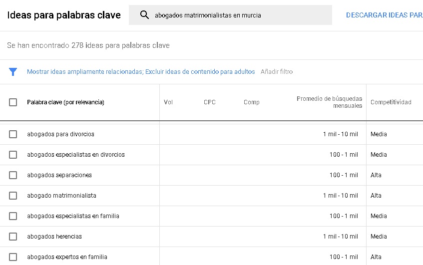 Encontrar “long tails” utilizando el Planificador de palabras clave de Google Ads