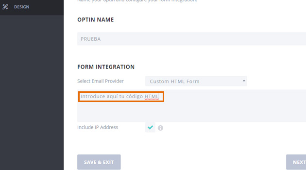 “Next, design your optin”