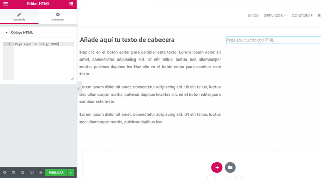 pega el código HTML que habíamos guardado con anterioridad.