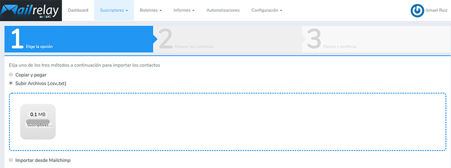 Importar suscriptores