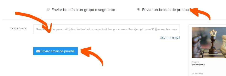 enviar boletín rss de prueba