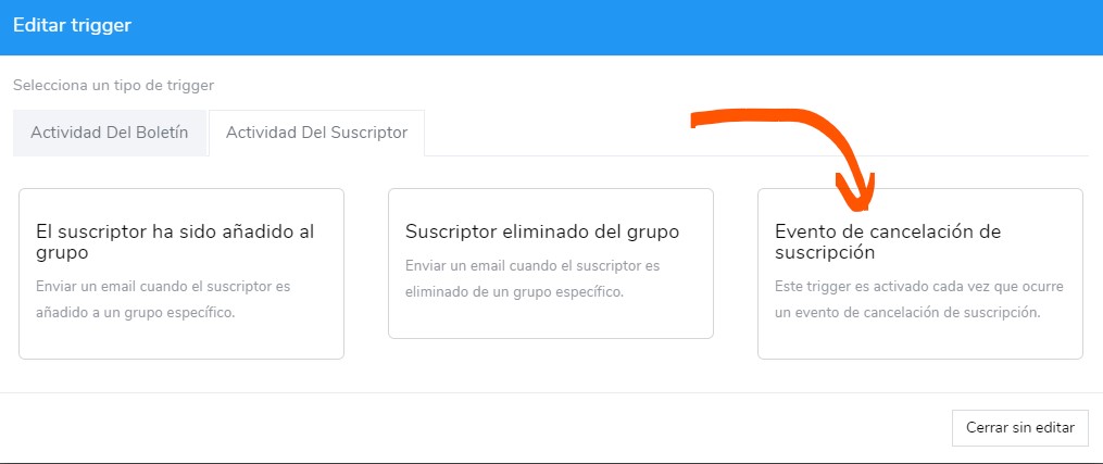 evento de baja de los contactos evento de baja de los contactos