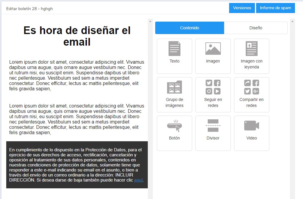 Editor de newsletters drag & drop