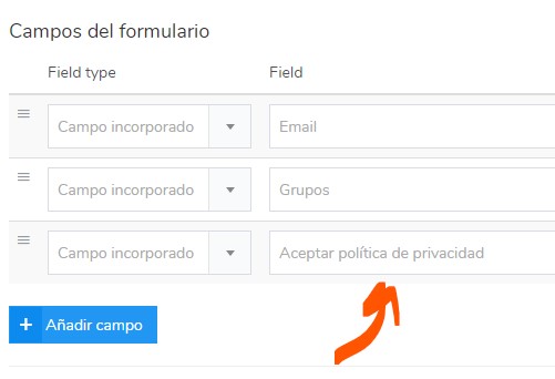 formulario de aceptación de la política de privacidad