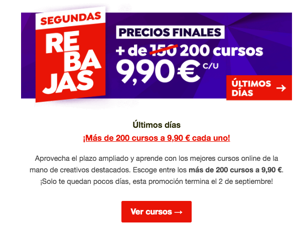 Ejemplo de email comercial de Domestika Ejemplo de email comercial de Domestika