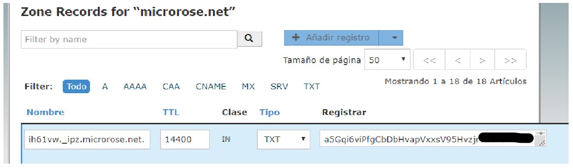 Confirmación de dominios