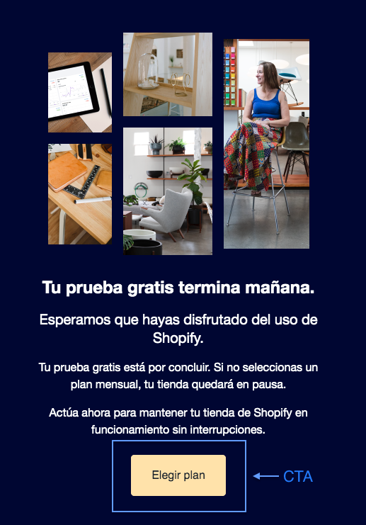 Ejemplo de CTA de Shopify
