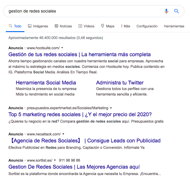 Ejemplo de publicidad en Google Ads Ejemplo de publicidad en Google Ads