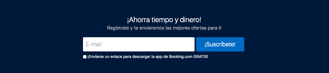 Ejemplo de formulario de suscripción básico de Booking