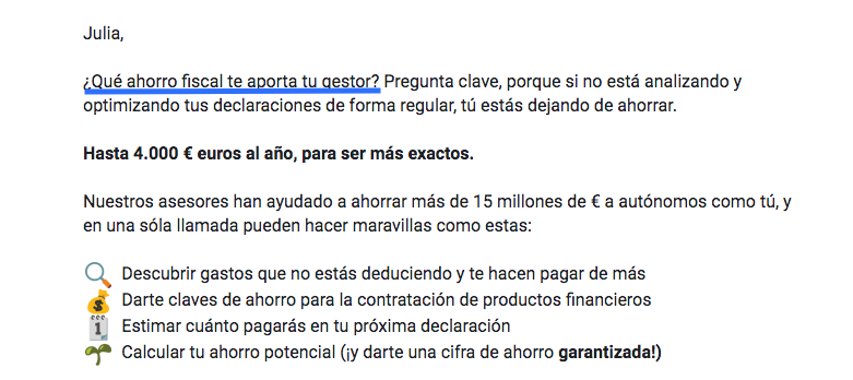 Ejemplo de email comercial de Declarando Ejemplo de email comercial de Declarando