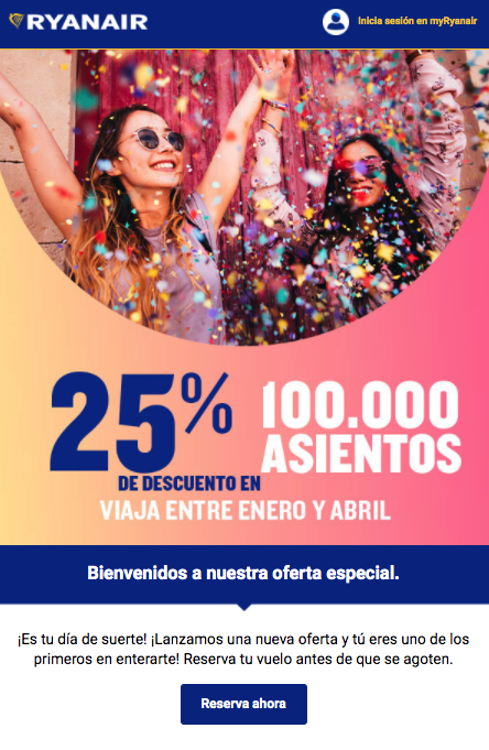 Ejemplo de email comercial de Ryanair Ejemplo de email comercial de Ryanair