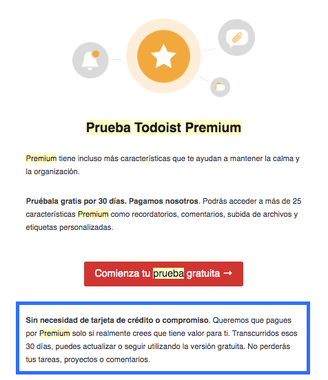 Ejemplo de email comercial de Todoist Ejemplo de email comercial de Todoist