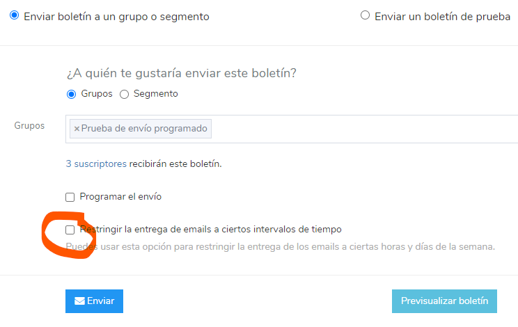 envío de mailing en horario restringido