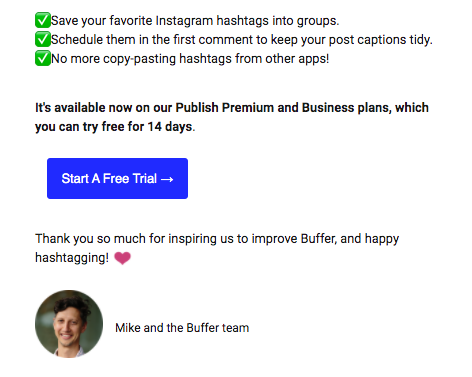 Texto de email de Buffer