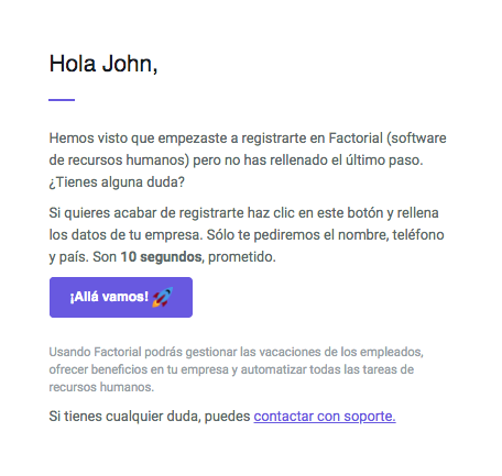 Texto de email de Factorial