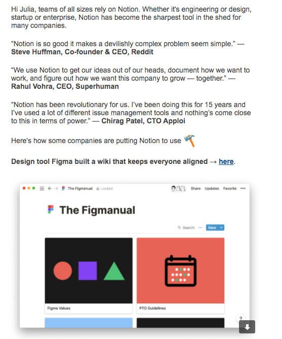 Texto de email de Notion