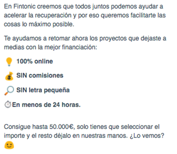 Texto de email de Fintonic