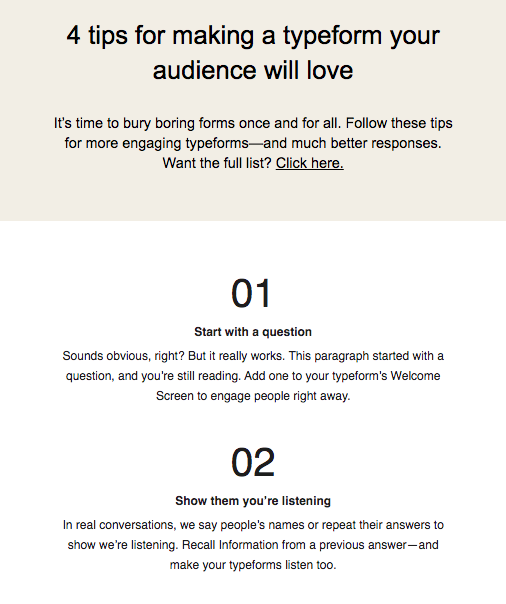 Texto de email de Typeform