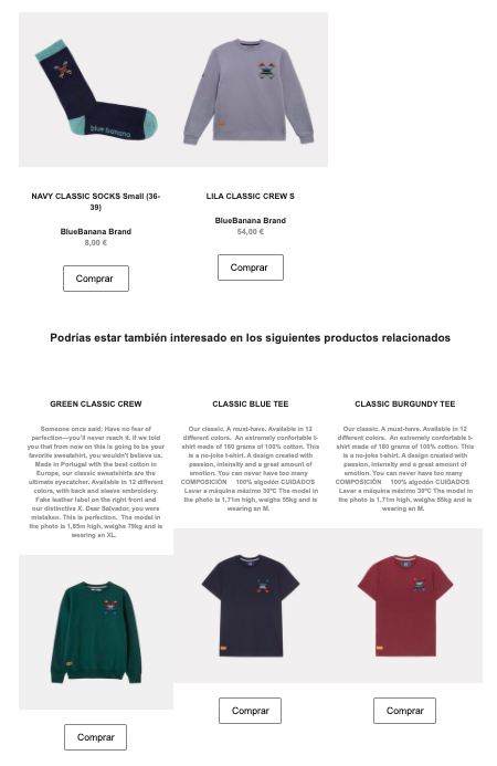 Ejemplo de productos relacionados en email de carrito abandonado