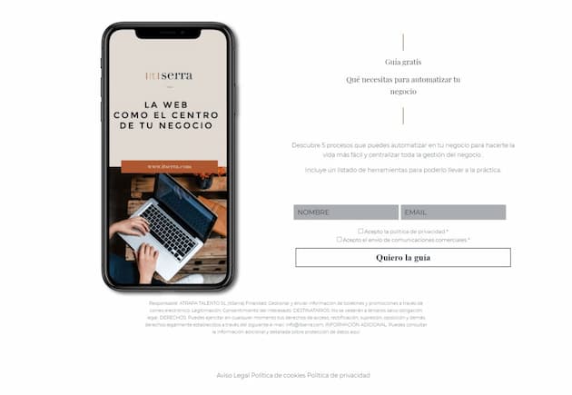 Ejemplo de landing page de Itserra