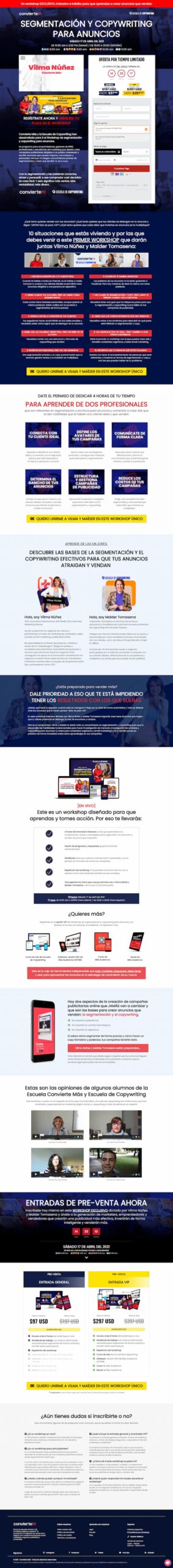 Ejemplo de landing page de Escuela de Copywriting