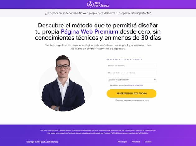 Ejemplo de landing page de Álex Fernández