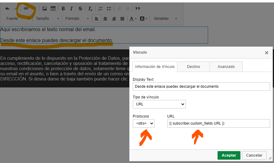 Completar los campos personalizados