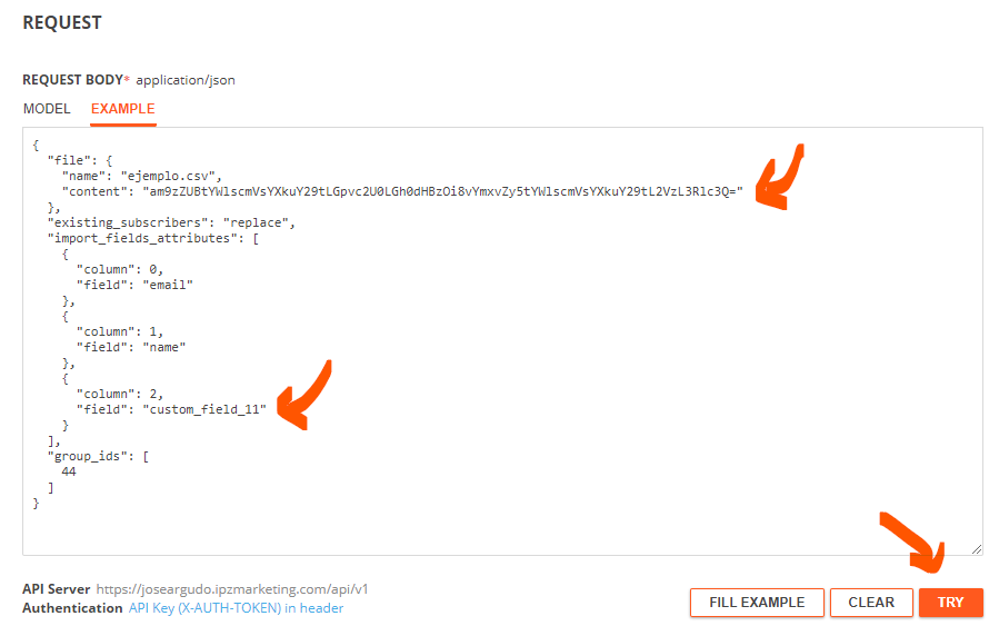 Importar contactos mediante el API