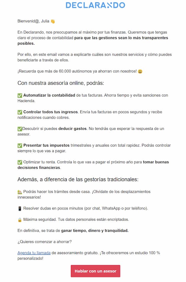 Declarando: aprovecha el email de bienvenida para resaltar tu valor